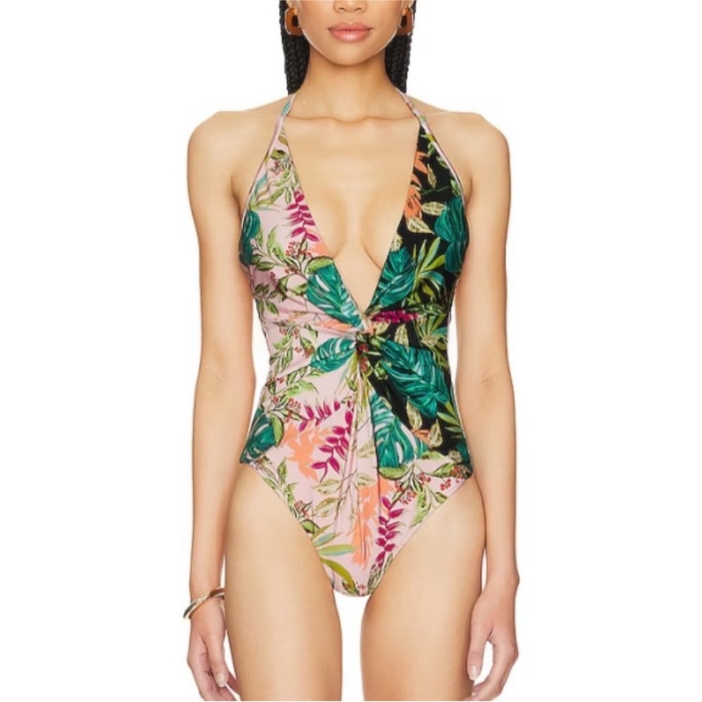 PatBO Tropicalia plunge sexy halter neck one piece swimsuit harbour pink S